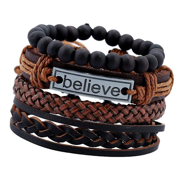 4 stk./sæt læderarmbånd flettet armbånd herreperler punk