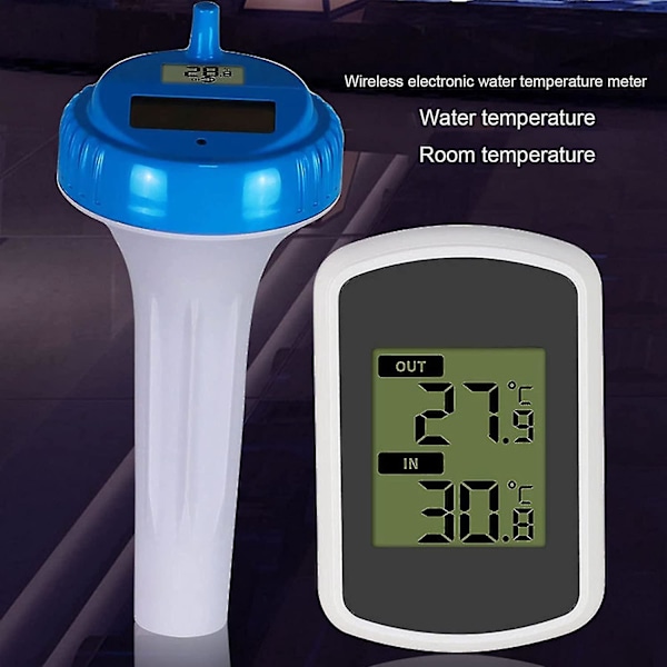 Enkel å lese flytende bassengtermometer, trådløs vanntermometer med solenergi for svømming