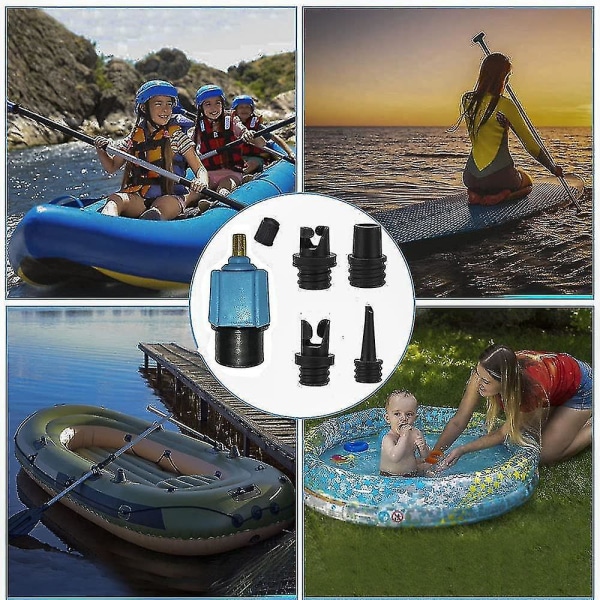 Paddle Board pumpeadapter Kajakkpumpeadapter med 4 luftventildyser for kajakk/oppblåsbar seng/stående padlebrett/båt, luftventilomformer Crjjkoy