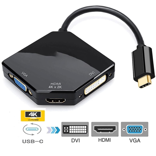 Multi Port Adapter, kabel Usb-c Typ C 3.1 till HDMI Dvi Vga 4k Converter