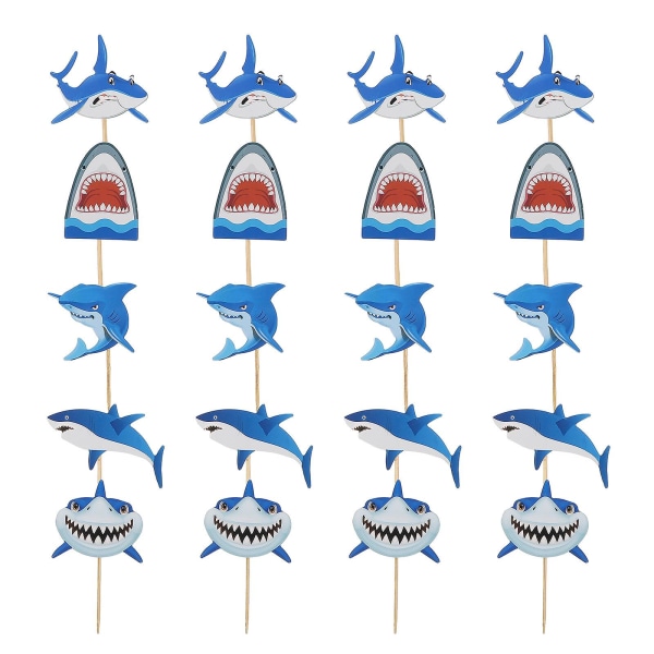20 st Bedårande Cake Topper Shark Födelsedag Flagga Tårta Plug in födelsedagsfest leverans