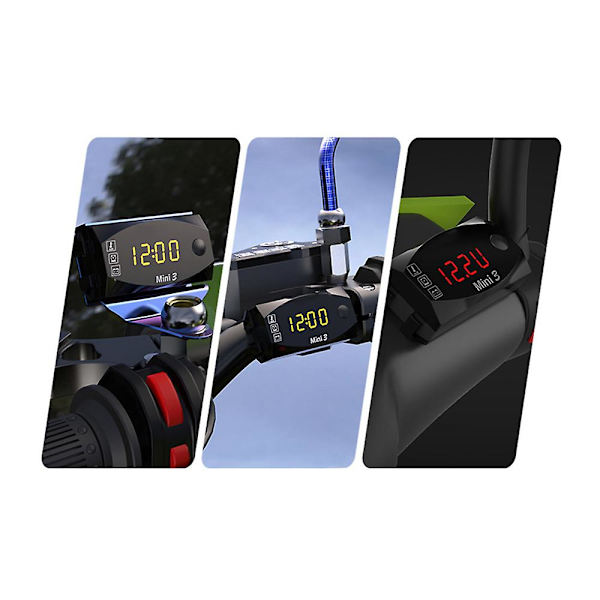 Motorcykel DC 6V-30V 3 i 1 Digitalt Ur + Termometer + Spænding Voltmeter IP67 Vandtæt Tester Batteri Moniter Måler Til Bil Båd Marine