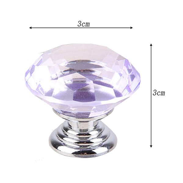 10 stk 30mm Glass Cupboard Knobs Crystal Diamond Shape Pull Handle For Drawers Dresser Cabinet Cupboard Kitchen, lilla