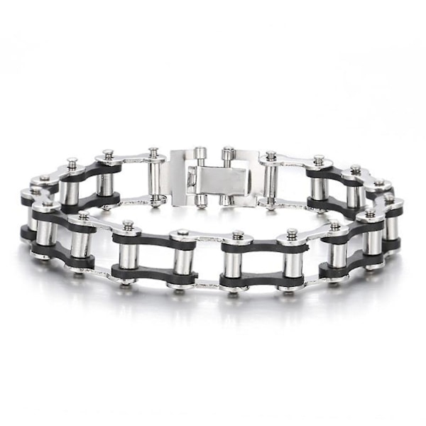 Link Chain Glat Mænd Armbånd Rustfrit Stål Motorcykel Cykel Stil Armbånd Smykker Tilbehør Black white 2