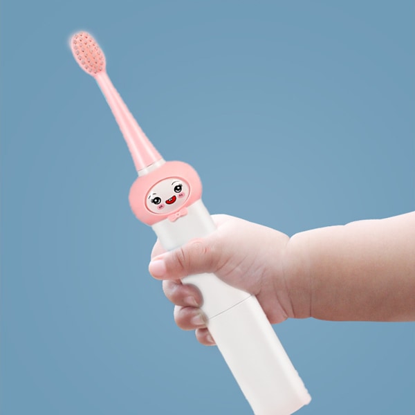 Elektrisk tandborste för barn, batteridriven sonisk tandborste, 2-9 år, mjuk borsthuvud pink style 2