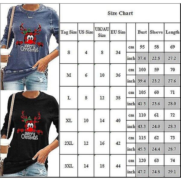 Trykt Langærmet T-shirt Jul Casual Rundhals Xmas