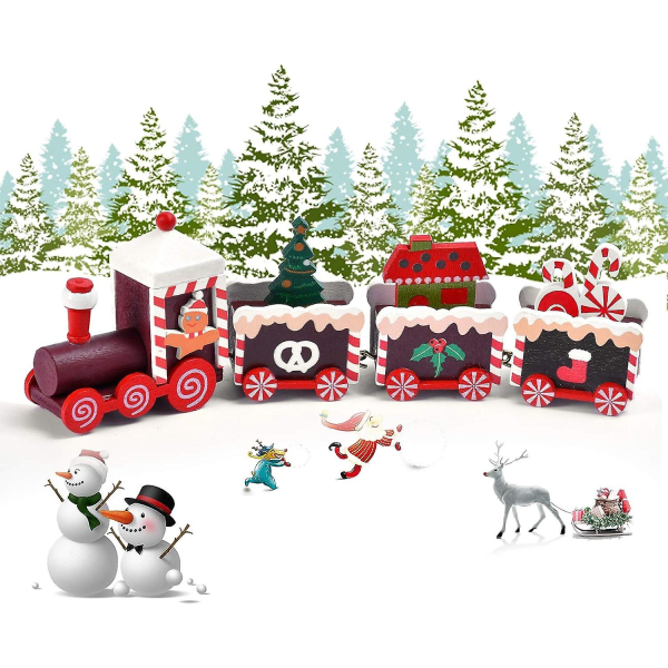 Mini tretog, juletogpynt, julepynt, miniatyr julepynt til campingvogner, minifigur hjemmeinteriør