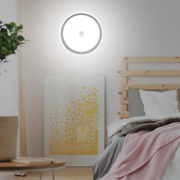 Rund LED natlys infrarød sensor lyskontrol lampe til soveværelse hjem (hvidt lys)