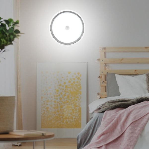 Rund LED-nattlampa Infraröd sensorljus Kontrolllampa för sovrum Hem(vitt ljus)
