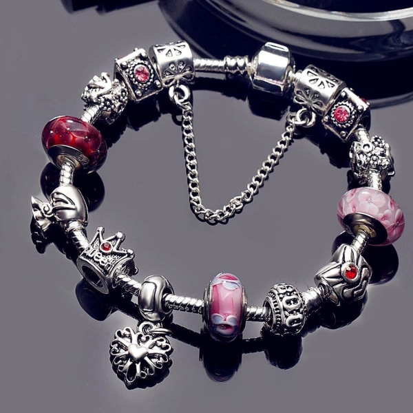 Armbåndscharm Blomst Glass Sikkerhetskjede Gave 18cm (Rosa) Red powder 20CM