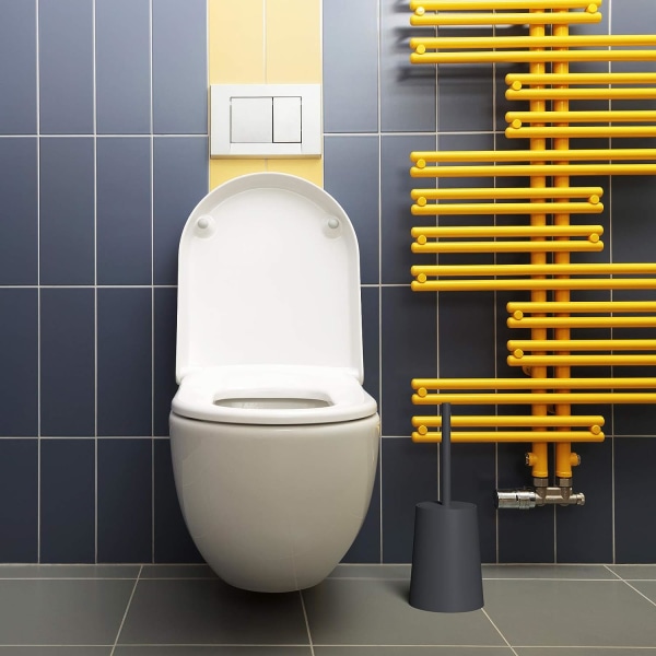 Grå Toiletbørsteholder i Plastik til Badeværelset - Toiletbørste og -holder Sæt med Låg til Toiletter