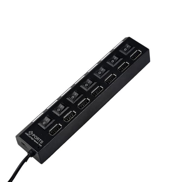 7 porte USB 2.0 hub adapter med tænd/sluk-knap til computer bærbar sort