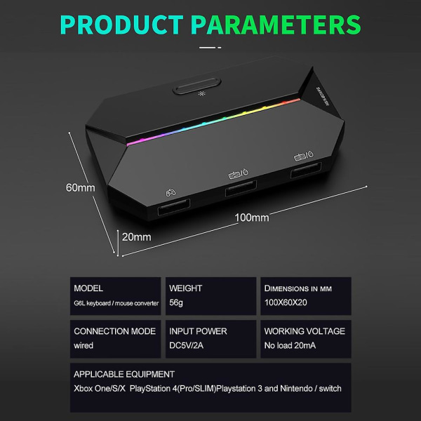 G6l-konverter + enhånds tastatur + mus + musematte sett for Switch Ps4 5 konsoll gamepad-konverter