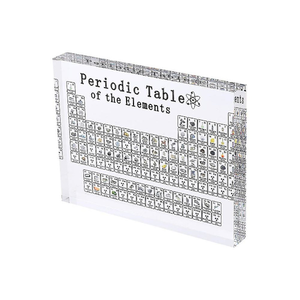 Stor periodisk tabell med ekte elementer inni, akryl periodisk tabell