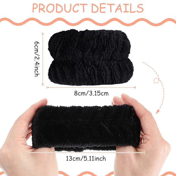 4 par handledsspa tvättband mikrofiber ansikts tvätt handledsband handledsband stretch svettband för kvinnor för att förhindra vätskespill (svart,multif