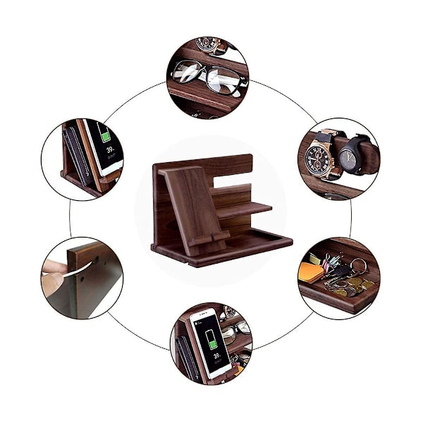 Træ Telefon Docking Station Tegnebog Stativ Ure Pung Holder Skrivebord Organizer