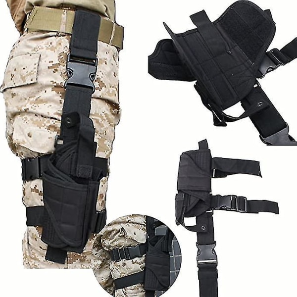 Taktisk Drop Leg Holster Højre Hånd Sort Justerbar Militær Airsoft Pistol/pistol Drop Leg Lår Holster Med Magasinpose