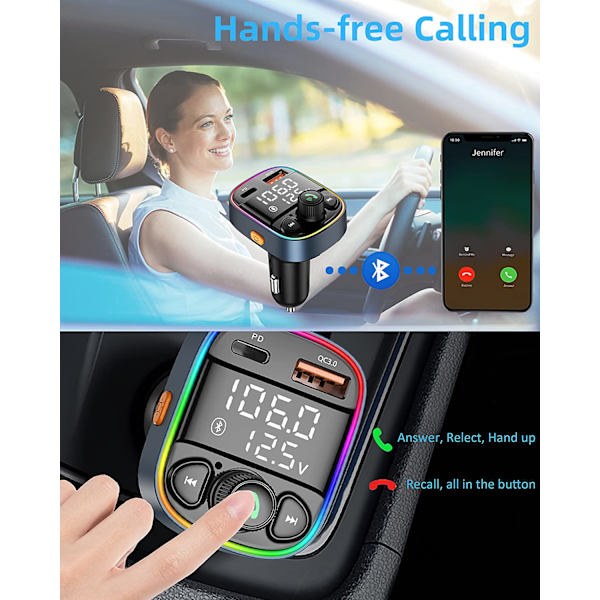 Bluetooth FM-sender for bil, radio AUX-adapter med dobbel