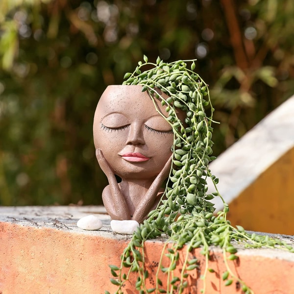 Ansigtsblomst Pottehoved Plantepot Sukkulent Plantepot Sød Harpiks Kaktus Plantepot med Drænhul (Planter er ikke inkluderet.)