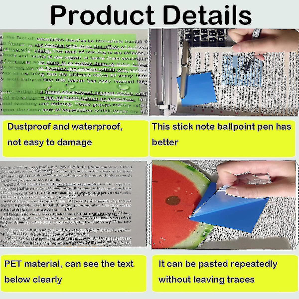 300 Ark Farverige Transparente Sticky Note Pads Selvklæbende Note Pads Klar Post It Notes