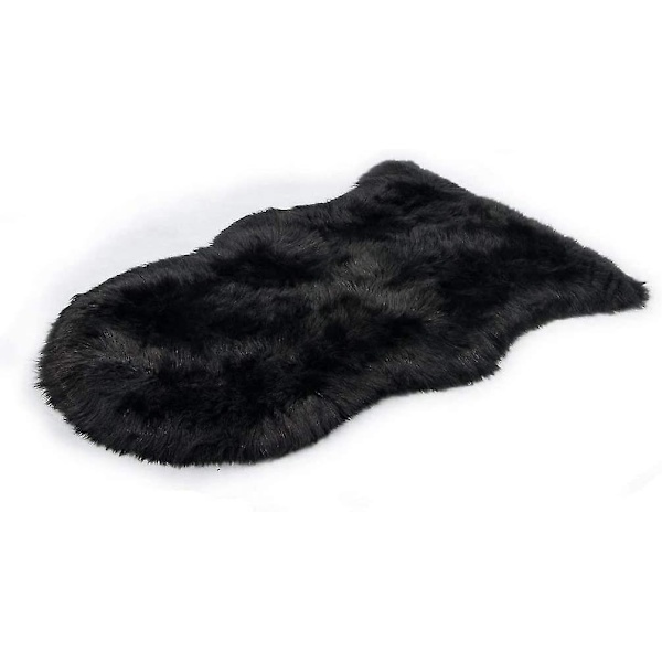 Falsk Lammeskind Fårskind Tæppe Imitation Lammeskind Tæppe Sofa Måtte (sort)