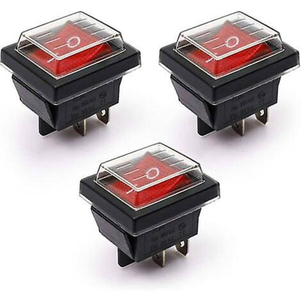 3 st röda ljus vippströmbrytare på/av med Tanch-skydd 16A/250V 20A/125V Ca(dpst)