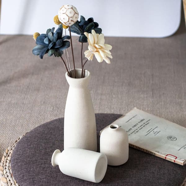 Beige Keramiska Vas Set-3 Små Blomvaser för Dekor