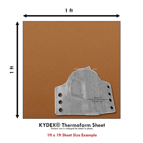 KYDEX Thermoform Sheet - (P1 Tekstur) - (.093 Tykkelse) - (12in x 12in) - (Coyote Brun) - (3 Ark) - (til KYDEX Holster Fremstilling & Hobby)