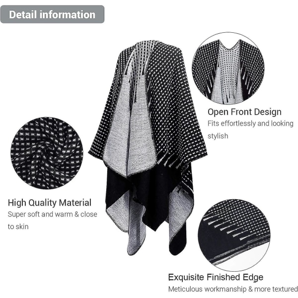 Trykt sjal wrap stilig åpen front poncho cape, ideell gave til kvinner