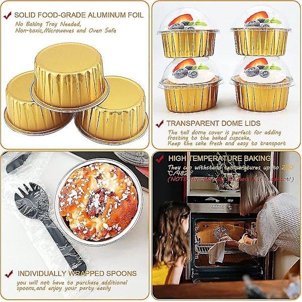Cupcake Liner, Cupcake Liners Med Dome Låg 50 Pakke, Fri-Air 5oz Aluminiumsfolie