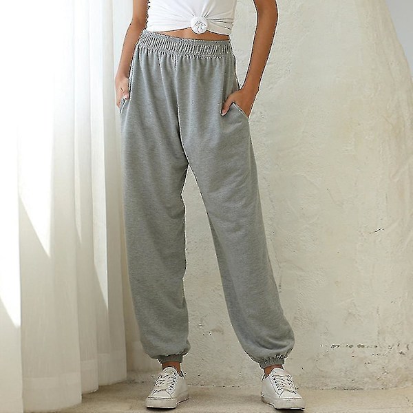 Kvinnors elastiska högmidjade baggybyxor style2 gray XL