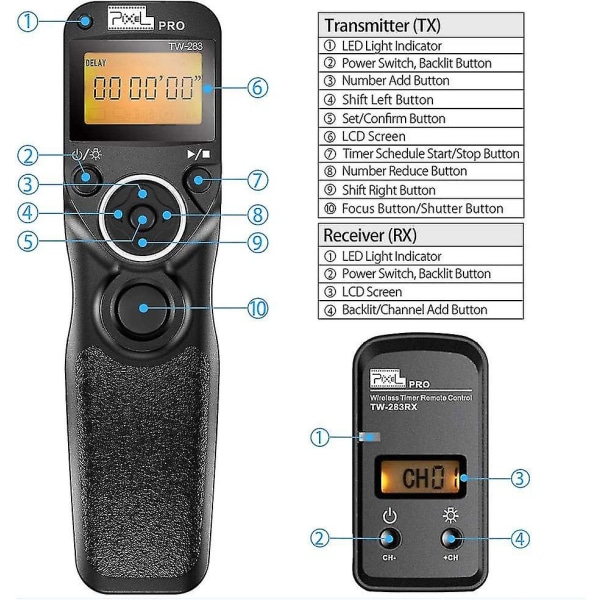 Tw-283 Dc2 Digital trådløs fjernbetjening Intervalometer kabeludløser fjernbetjening med timer til Nikon-kameraer