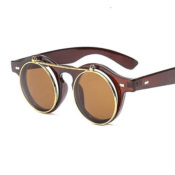 Merke Runde Solbriller Herre Dame Unisex Retro Vintage Design Små solbriller For menn Kjører Solbriller Dameskjermer Brown