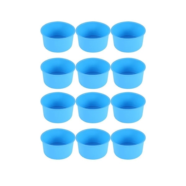 12 stk mini kakeformer 4 tommers rund baking non-stick silikon bakeform baketøy Gjenbrukbare, blå