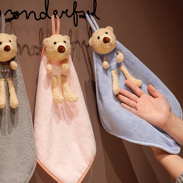 Håndkle i korallfleece, hengende håndkle til bad Blue Bear hand towel