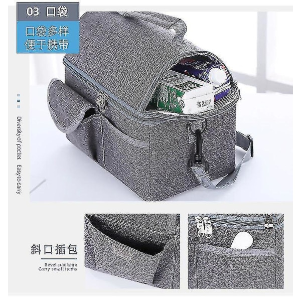 Hmwy-kapasitet Fresh Large Cooler Bags Vanntette Oxford Portable Glidelås Termiske Lunsjposer (grå)