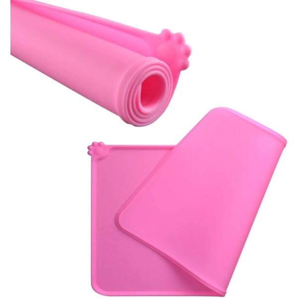 Hundeskålsmåtte, skridsikker foderskålmåtte med poter ideel til at beskytte gulvet mod spild, pink, 47 x 30 cm pink