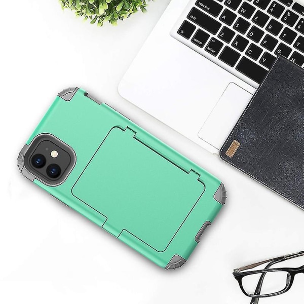 Kort-silikone Anti-drop telefonetui, flip telefonetui med kosmetisk spejl, velegnet til Iphone X-serien (mintgrøn)