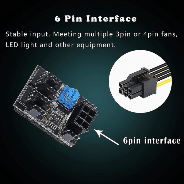 3-pins 4-pins vifteadapter Pwm PC-kasse Kjøleviftehub 8-veis splitter 12v hastighetskontroller med 6-pi