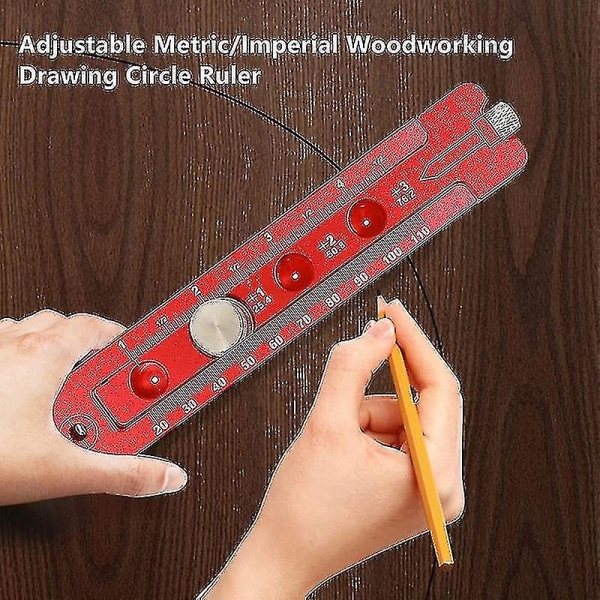 Træbearbejdning Aluminium Justerbar tegnecirkellinealværktøj, markeringsmåler med fast punkt Kompas Scribe Rød