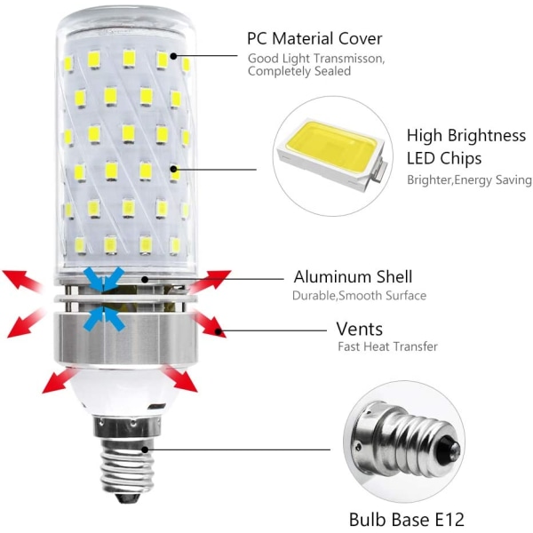 E12 LED-lampa, 16W LED-kronljuslampor, 1500LM, varmvit 6