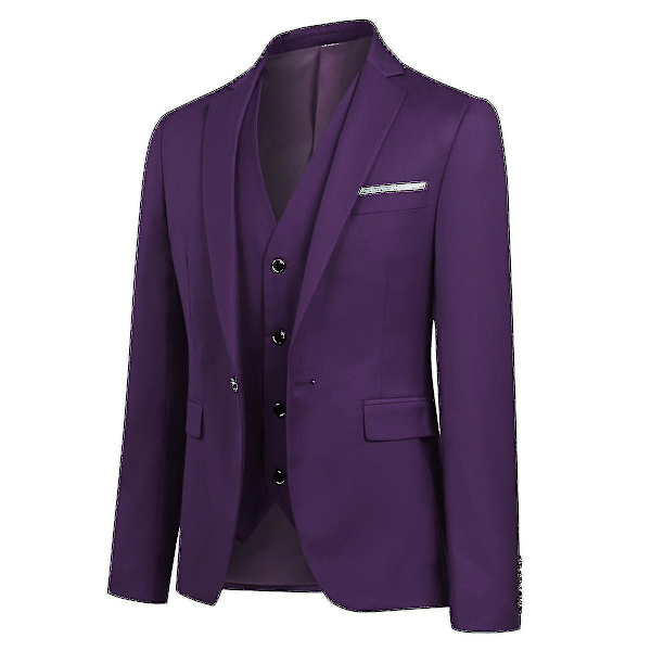 Herrkostym Business Casual 3-delar Kostym Blazer Byxor Väst 9 Färger Z Purple M