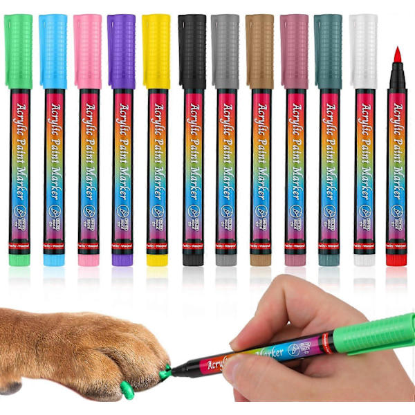 SnabbTorkande Hundnagellackspennor, 12 Färger, Hundvänligt Nagellackset, Akryllack