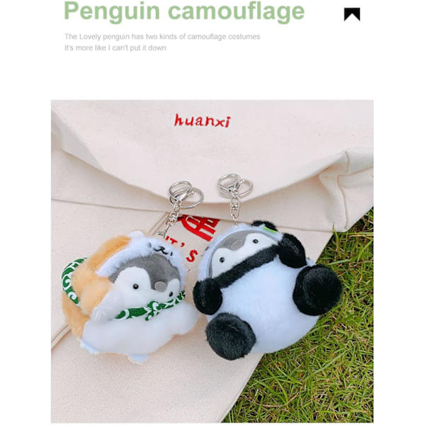 Pehmoinen avaimenperä Kawaii-avaimenperä Pienet täytetyt eläimet, Panda Pingviini, Söpöt avaimenperät reppuihin, Kawaii-eläimet. (Musta-Panda Pingviini)