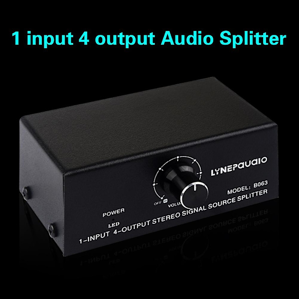 1 ind i 4 ud stereo signal kilde splitter lydfrekvens signal fordeler enhed ikke forbrug O