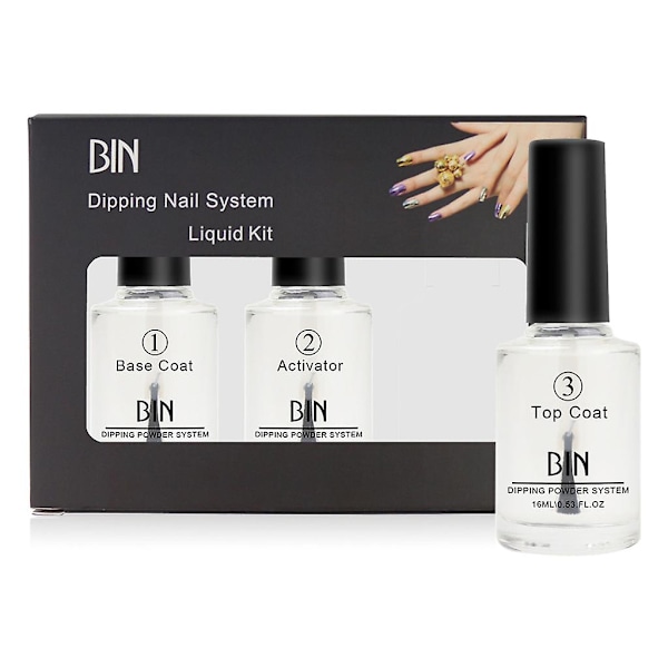 3 stk./sæt 15 ml neglefarve dip dyppulver Pro Polish Starter Kit Base Top Coat