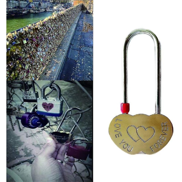 Graveret kærlighedslås hjerte hængelås: 3,5" (50 mm) "elsker dig for evigt" ønskelås uden nøgle