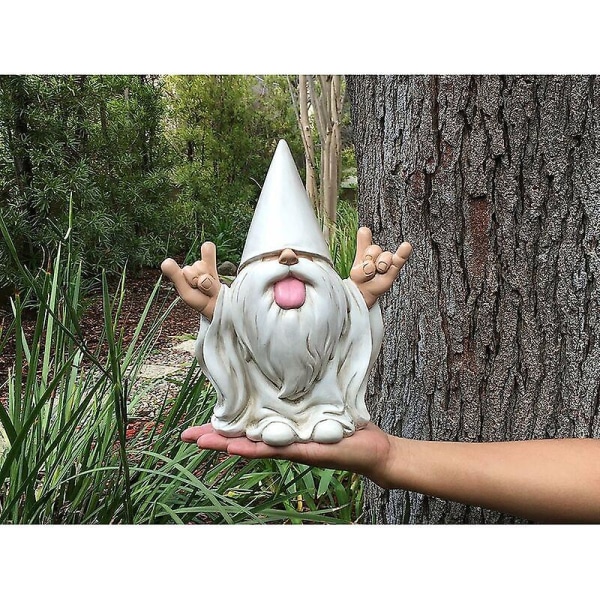 Dverg med tunge, denne hagegnomen rocker din magiske miniatyrverden (12 cm høy)