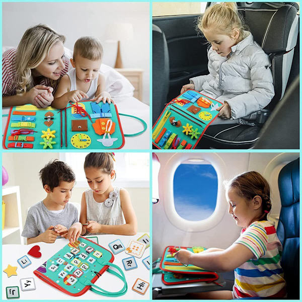 Aktivitetstavle til småbørn med 4 niveauer, sensorisk tavle, Montessori-legetøj til drenge på 3-4 år, der lærer grundlæggende livsfærdigheder Spaceship 2