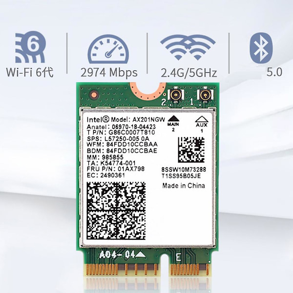 Wi-fi 6 Ax201 M.2 Key E Cnvio 2 Wifi-kortti Dual Band 3000mbps Langaton Bluetooth 5.0 Ax201ngw,wi